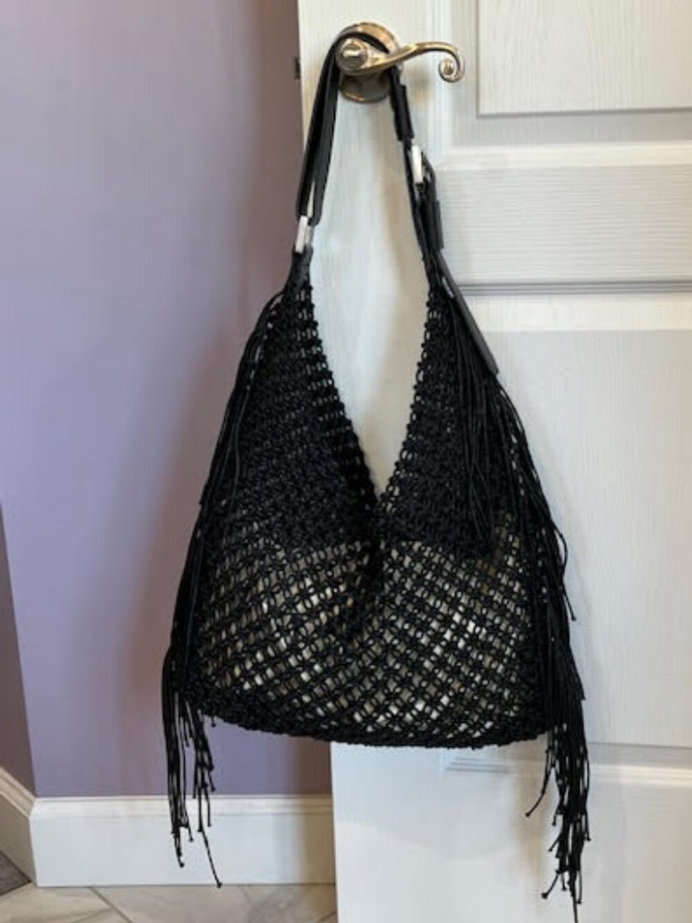 NWOT AllSaints Sabine Fringe Crochet Macrame Tote Bag